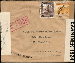 1942, Belgian Congo, airmail envelope, franked with (1x) 2fr and (1x) ...