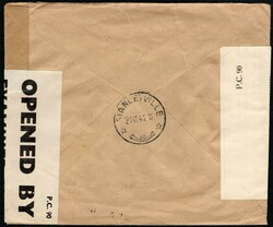 1942, Belgian Congo, airmail envelope, franked with (1x) 2fr and (1x) ...