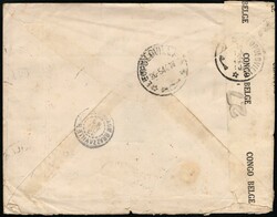 1944, Belgian Congo, airmail envelope, franked with (1x) 5c, 10c, 15c ...