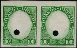 100fr green, Ruanda Urundi, Palms 1942 issue, in horizontal pair with ...