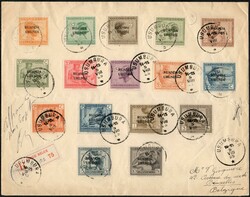 1925, Ruanda Urundi, registered envelope, franked with 16 different ...