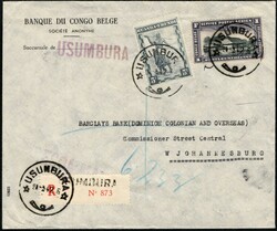 1942, Ruanda Urundi, registered airmail envelope, franked with (1x) ...