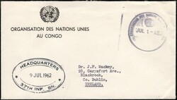 1962, ONUC cover sent from Irish Contingent in Congo, "Headquarters ...