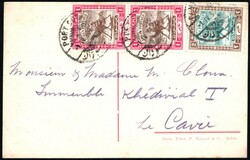 1908, Sudan, picture postcard franked with a vertical pair of 1m ...