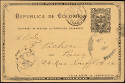 1897, Colombia, postal stationery Higgins &amp; Gage #12, 2c black on ...