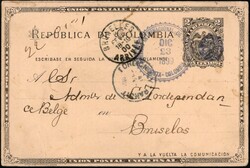 1899, Colombia, postal stationery Higgins &amp; Gage #13b, 2c black ...