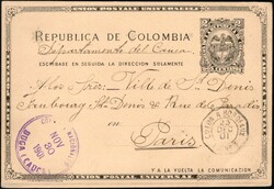 1901, Colombia, postal stationery Higgins &amp; Gage #13 (??), 2c ...