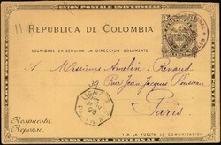 1899, Colombia, postal stationery Higgins &amp; Gage #14 response ...