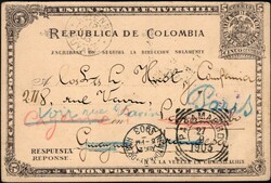 1903, Colombia, postal stationery Higgins & Gage #19 response part, ...