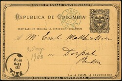 1892, Colombia, postal stationery Higgins &amp; Gage #12, 2c black on ...