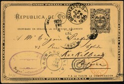 1895, Colombia, postal stationery Higgins &amp; Gage #12, 2c black on ...