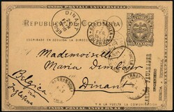 1899, Colombia, postal stationery Higgins &amp; Gage #13, 2c black on ...