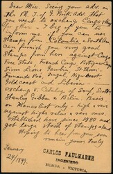 1899, Colombia, postal stationery Higgins &amp; Gage #13, 2c black on ...