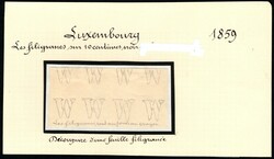 1859, fragment de papier filigrané "W", utilisé pour la 1ère ...