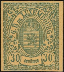 30 centimes "Armoiries" émission Brück, essai E33-5, bleu sur ...