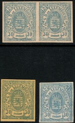 30 centimes bleu "Armoiries", Luxembourg, ensemble de 3 essais ...
