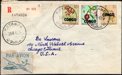 KATANDA, South Kasaï State, registered airmail envelope, franked ...