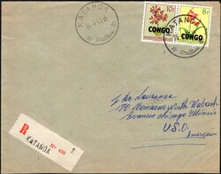 KATANDA, South Kasaï State, registered airmail envelope, franked ...