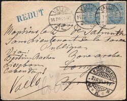 1895, Denmark, envelope, franked with (2x) 20o blue (Y&amp;T 37), ...