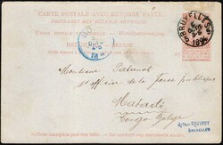 1894, Belgium, postal stationery (demand card) at 10c, sent from ...