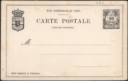 1889, Congo Free State, postal stationery Stibbe #4E, proof card, ...