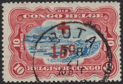 10c+15c carmine - Belgian Congo, Mols 1918 Red-Cross issue, tied by ...