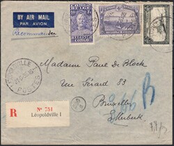 1935, Belgian Congo, registered airmail envelope franked with (1x) ...