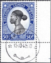 50fr ultramarine and black - (Native woman) Palms 1942 issue, Belgian ...
