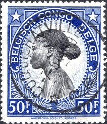 50fr ultramarine and black - (Native woman) Palms 1942 issue, Belgian ...