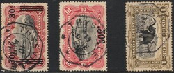 1926, Belgian Congo, group of 3 stamps of the Mols issues all tied by ...