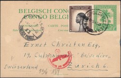1943, Belgian Congo, postal stationery Stibbe #74 with additional ...