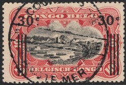 30c on 10c carmine, Belgian Congo - Mols Recuperation 1921 issue, ...