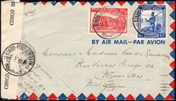 1945, Kindu-Port-Empain - Belgian Congo censor tape "CENSURE CONGO ...