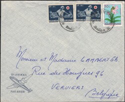 1958, Ruanda Urundi, airmail envelope, franked with (2x) 3fr+50c - ...