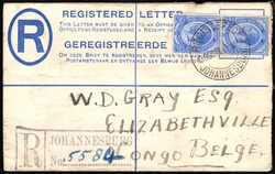 1916, South Africa, registered (envelope) postal stationery at 4d ...