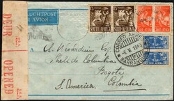 1943, South Africa, airmail envelope, franked with (2x) 1s3, (2x) 6d ...