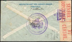 1943, South Africa, airmail envelope, franked with (2x) 1s3, (2x) 6d ...