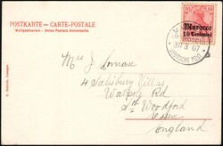 1904, German Morocco, picture postcard, franked with 10c on 10p red - ...