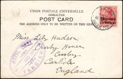 1906, German Morocco, picture postcard, franked with 10c on 10p red - ...