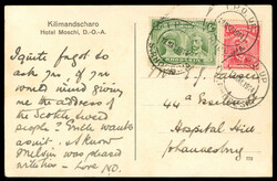 1914 postcard to Johannesburg bearing ½d Double Head and 1d Admiral, ...