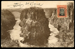 1922 postcard of Victoria Falls, bearing 4d Admiral on picture side, ...