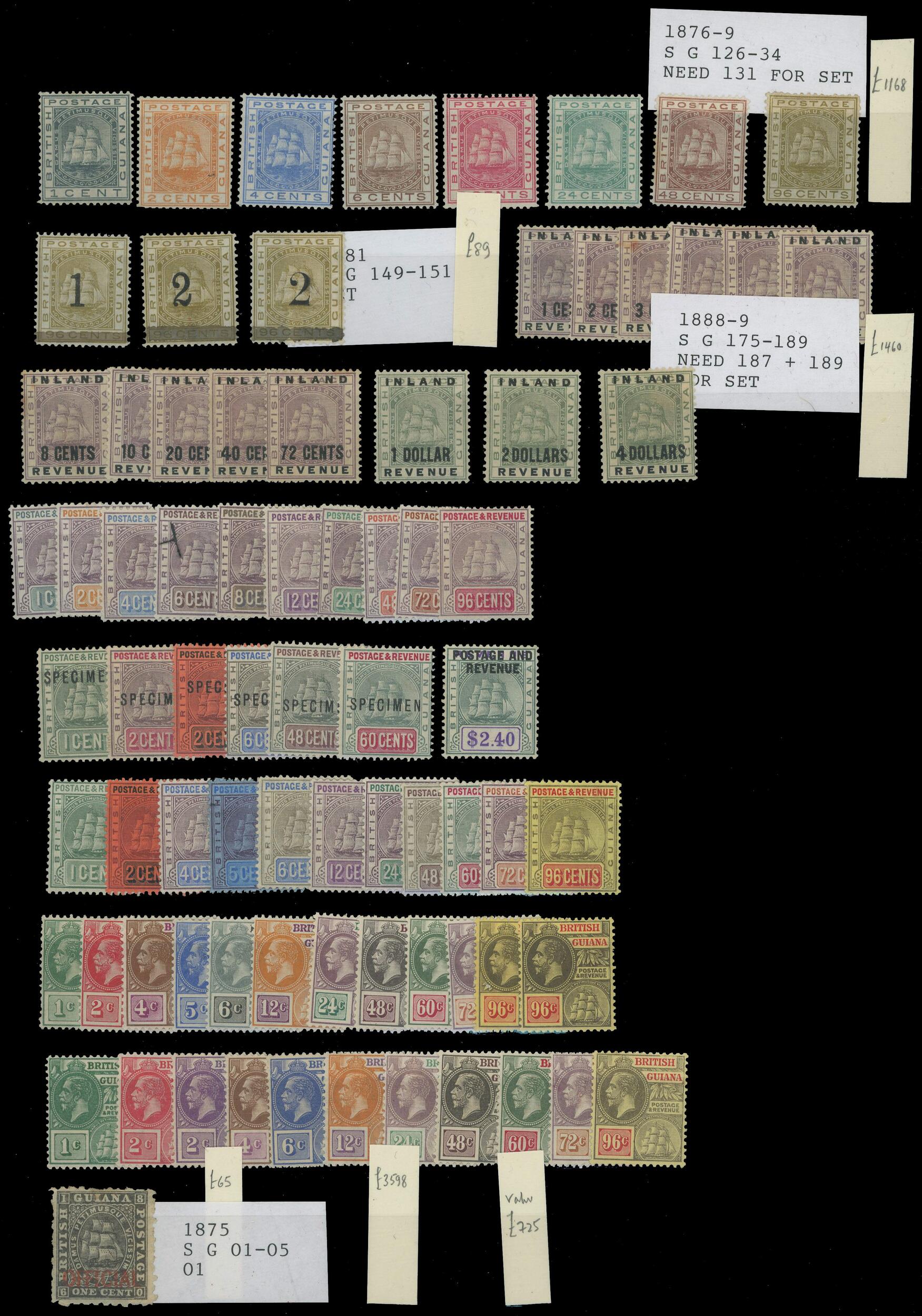 BR. GUIANA: 1876 to 1927 mint on stockcard 1876 to 8c, 24c, 48c and ...