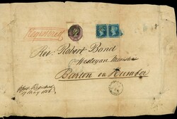 GB 1856 (17 May) large part registered envelope to Barton-on-Humber ...