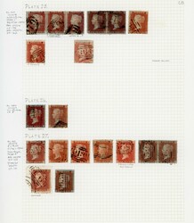 GB 1856-57 1d reds on leaves C8/9 plated collection 1856 1d red-brown ...