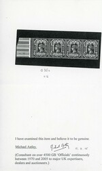 GB SG O35s 1902 10d O.W. Official Specimen strip of four Office of ...