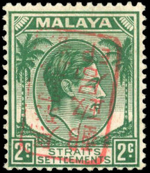 Malaya Japanese Occupation Straits 2c green, chop 'H' in red ...