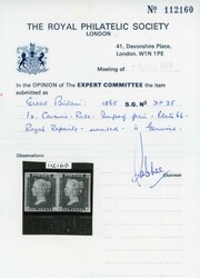 GB 1865 1d carmine-rose "Royal Reprint" horizontal pair mint 1865 1d ...