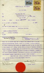 Rhodesia Revenue document with 5d purple-brown and ochre pair + ...