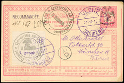 Albania 1913 20pa stationery card uprated to Munich 1913 (21.11.) ...