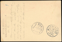 Albania 1913 20pa stationery card uprated to Munich 1913 (21.11.) ...